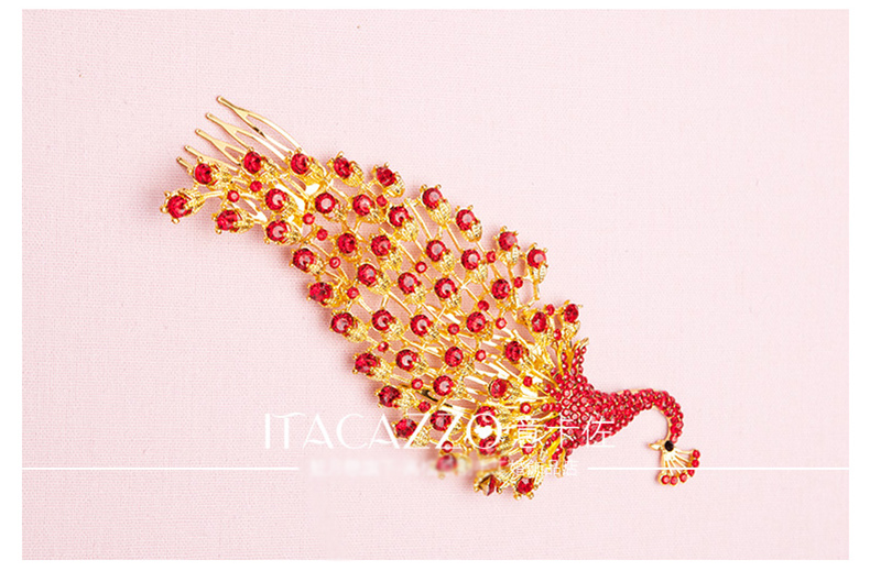 金色中式新娘鳳凰頭飾，盤發(fā)插梳敬酒服發(fā)飾