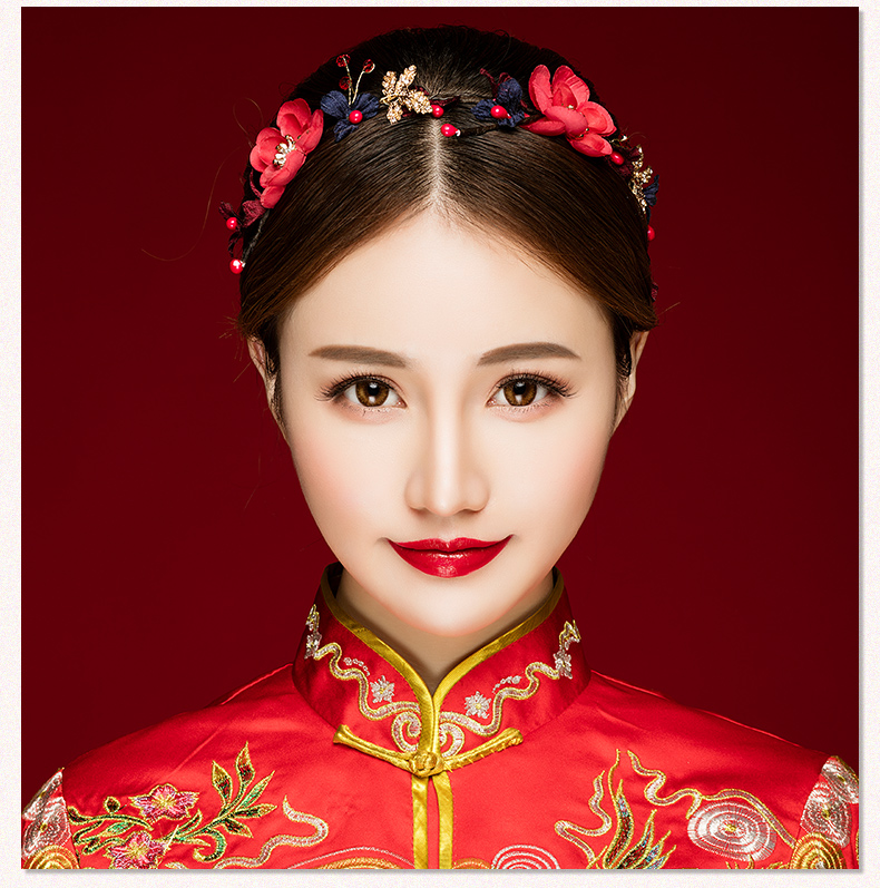 典雅梅花造型古風(fēng)頭飾，珍珠水鉆制作新娘發(fā)飾