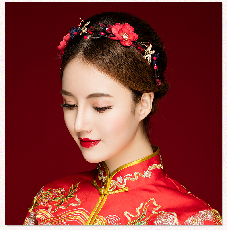 典雅梅花造型古風(fēng)頭飾，珍珠水鉆制作新娘發(fā)飾