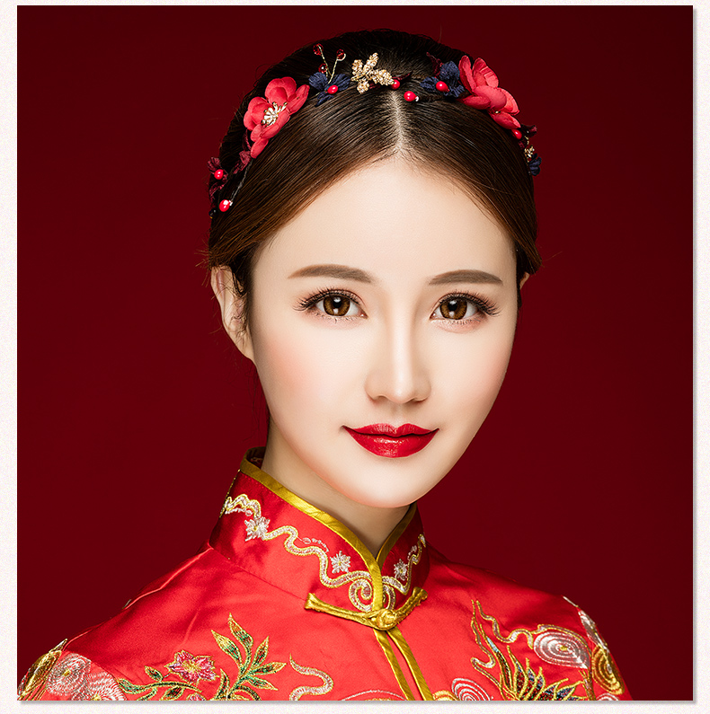 典雅梅花造型古風(fēng)頭飾，珍珠水鉆制作新娘發(fā)飾