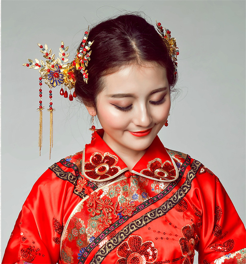 手工精美發(fā)飾紅雀，古代紅色中式發(fā)插