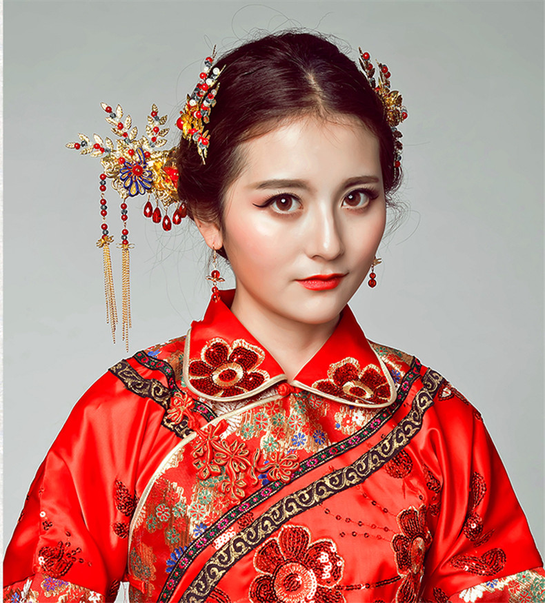 手工精美發(fā)飾紅雀，古代紅色中式發(fā)插