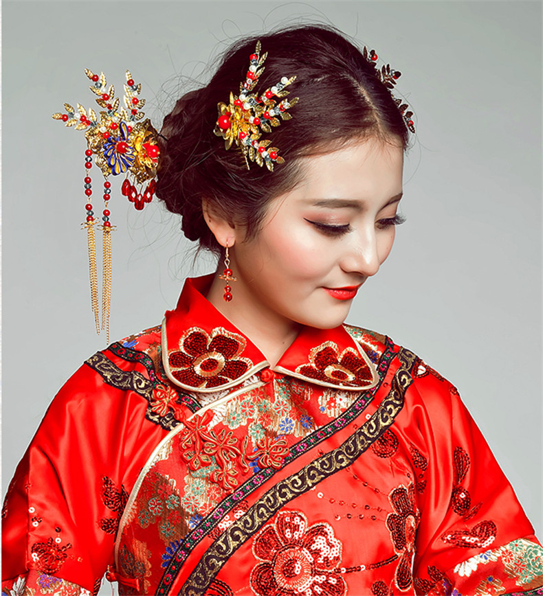 手工精美發(fā)飾紅雀，古代紅色中式發(fā)插