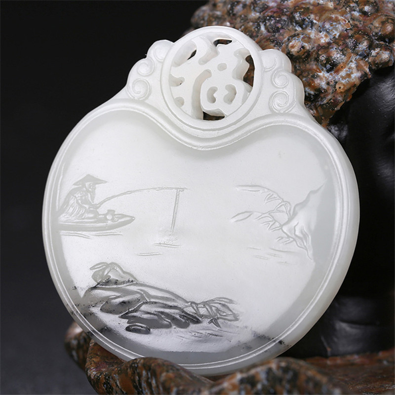 山水玉牌和田玉掛件，天然籽料玉石玉墜