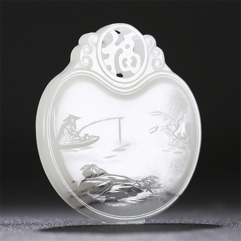 山水玉牌和田玉掛件，天然籽料玉石玉墜