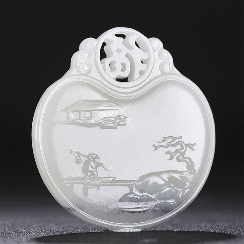 山水玉牌和田玉掛件，天然籽料玉石玉墜