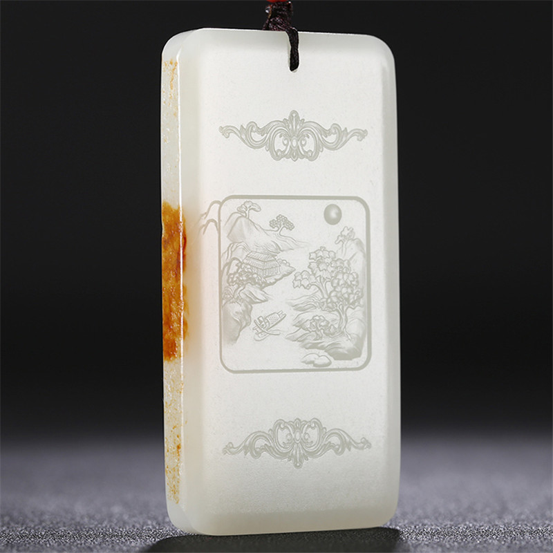 和田玉山水悠然自在掛件，白玉項(xiàng)鏈玉石。