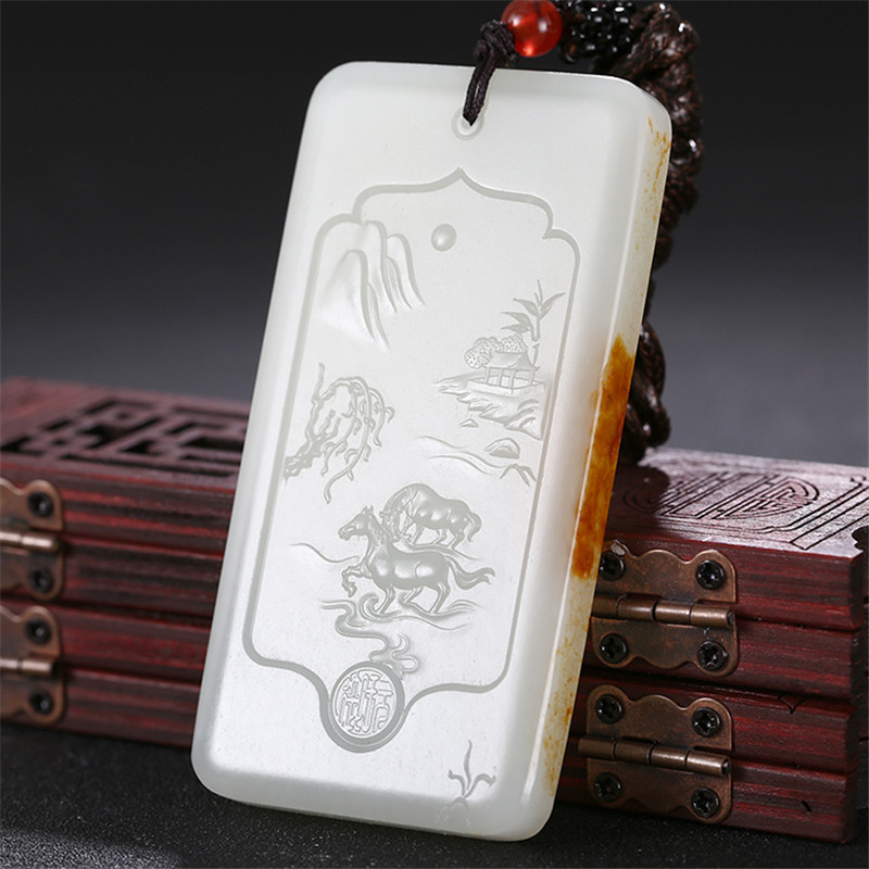 和田玉山水悠然自在掛件，白玉項(xiàng)鏈玉石。