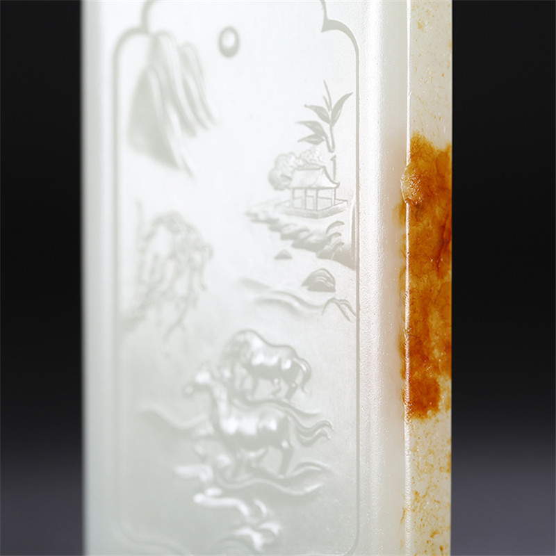 和田玉山水悠然自在掛件，白玉項(xiàng)鏈玉石。