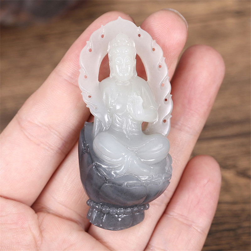 護佑之主和田玉觀音掛件，天然青花籽料掛墜。