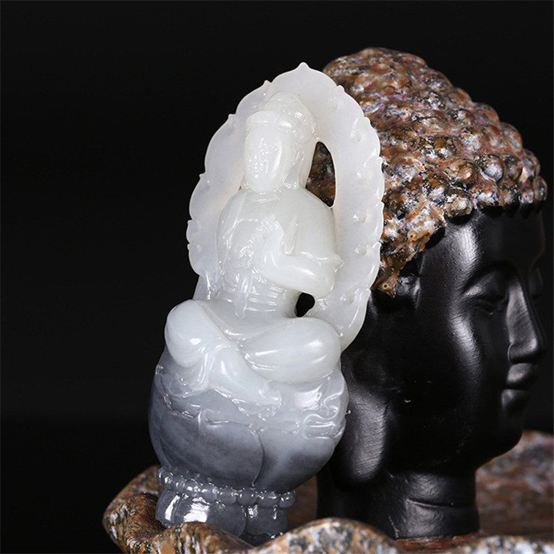 護佑之主和田玉觀音掛件，天然青花籽料掛墜。