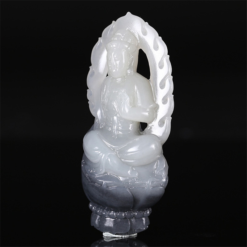 護佑之主和田玉觀音掛件，天然青花籽料掛墜。