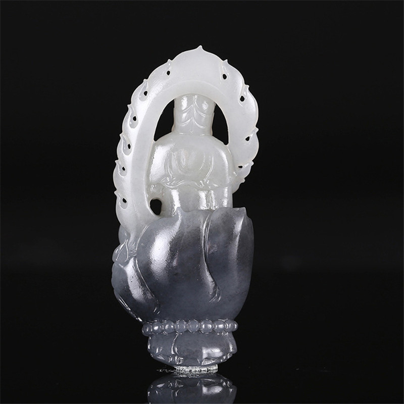 護佑之主和田玉觀音掛件，天然青花籽料掛墜。