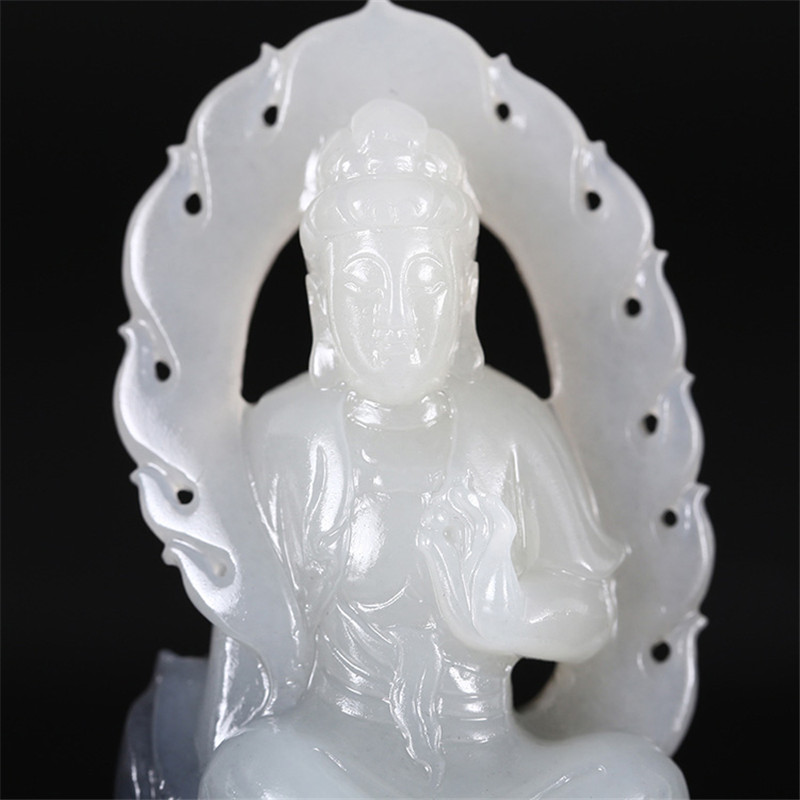 護佑之主和田玉觀音掛件，天然青花籽料掛墜。