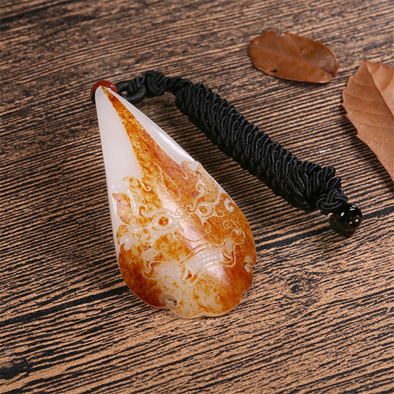 財(cái)福雙至和田玉貔貅掛墜，白玉籽料吊墜