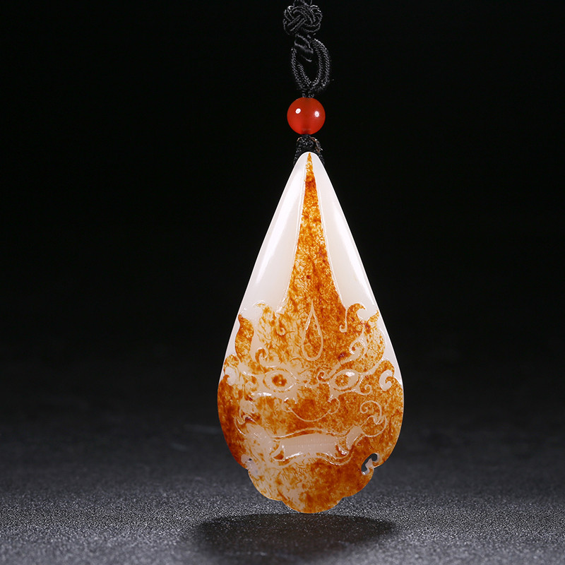 財(cái)福雙至和田玉貔貅掛墜，白玉籽料吊墜