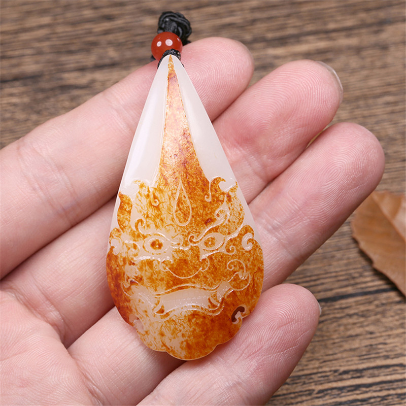 財(cái)福雙至和田玉貔貅掛墜，白玉籽料吊墜