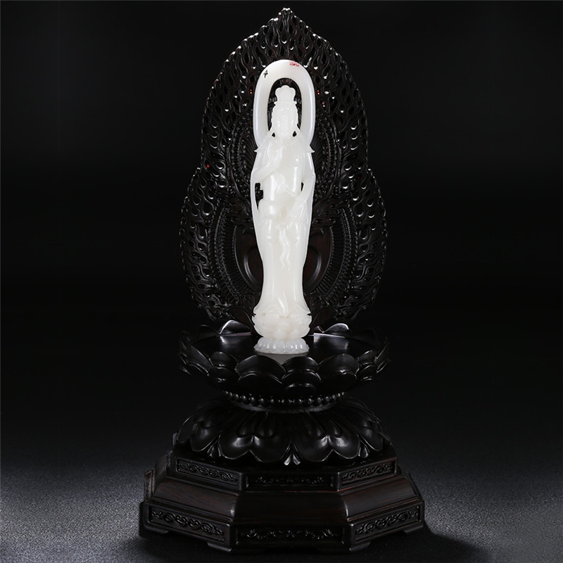 羊脂白玉觀音擺件，順心如意護(hù)佑平安