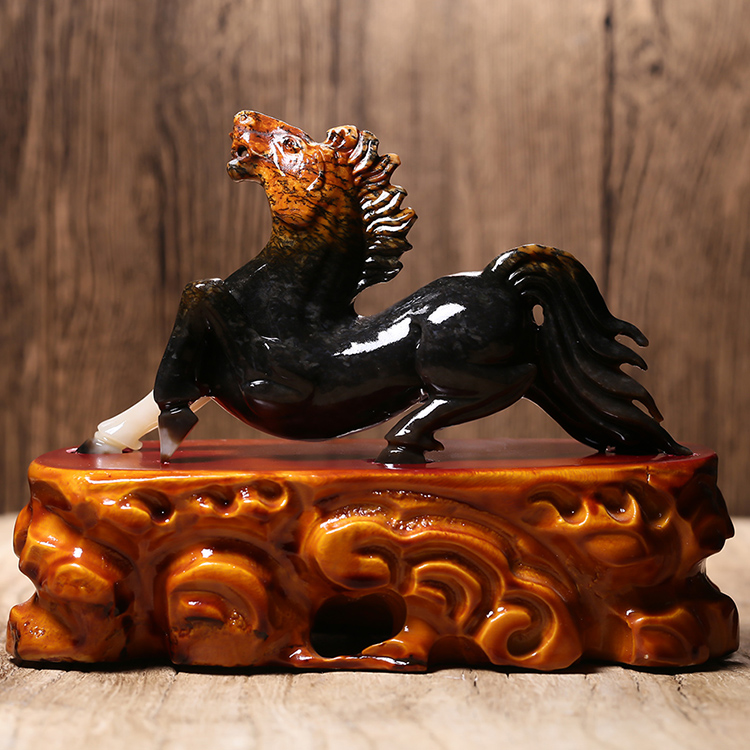 馬到功成天然和田玉手把件，玉石生肖馬擺件