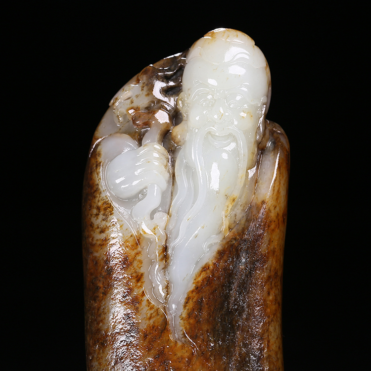 天然白玉壽星手玩件，和田玉掛件籽料