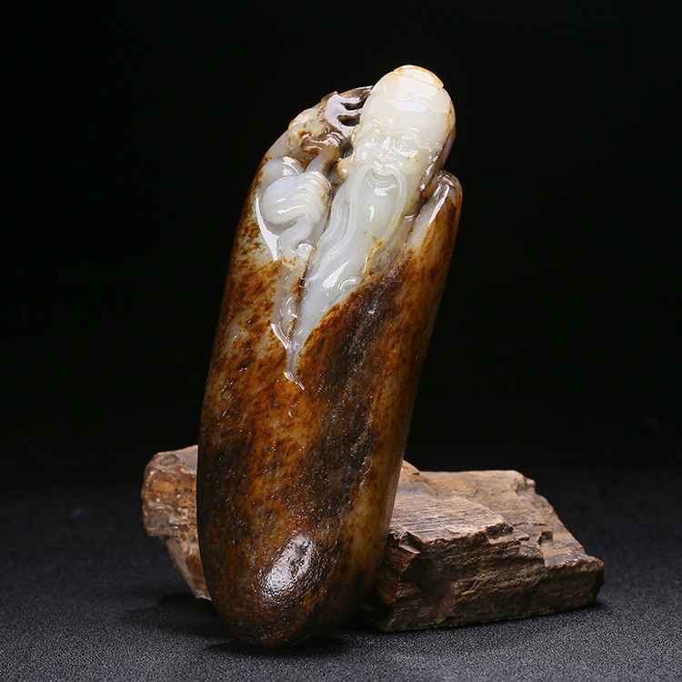 天然白玉壽星手玩件，和田玉掛件籽料