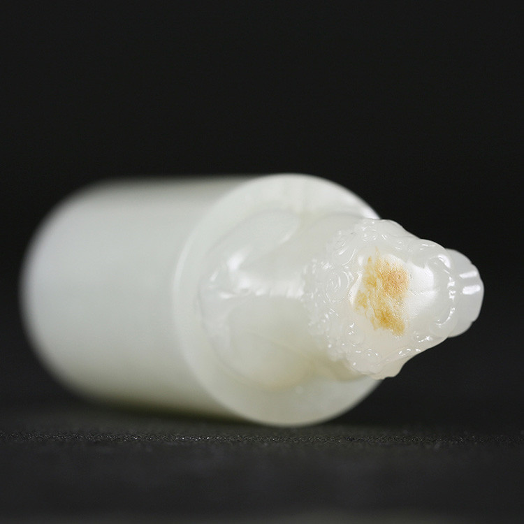 獅子和田玉手把件印章，天然玉石小巧擺件