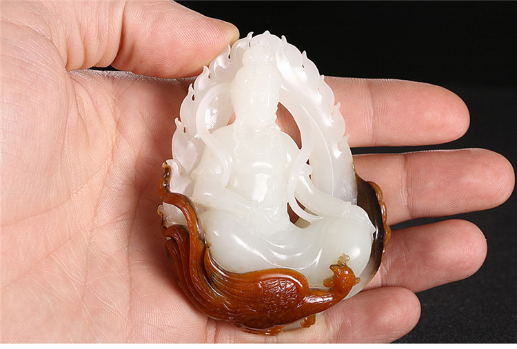 鳳拜觀音手玩件白玉把件，和田玉白玉籽料觀音