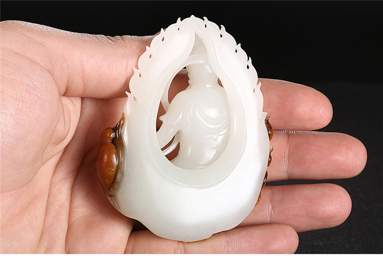 鳳拜觀音手玩件白玉把件，和田玉白玉籽料觀音