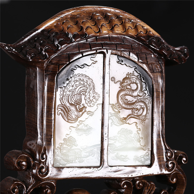 和田玉龍鳳呈現(xiàn)玉牌子，天然糖白玉蘇工擺件