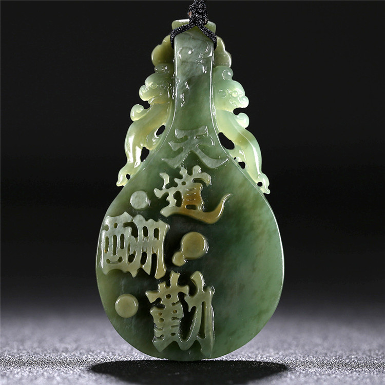 精美琵琶如意和田碧玉項(xiàng)鏈，天然玉石掛墜