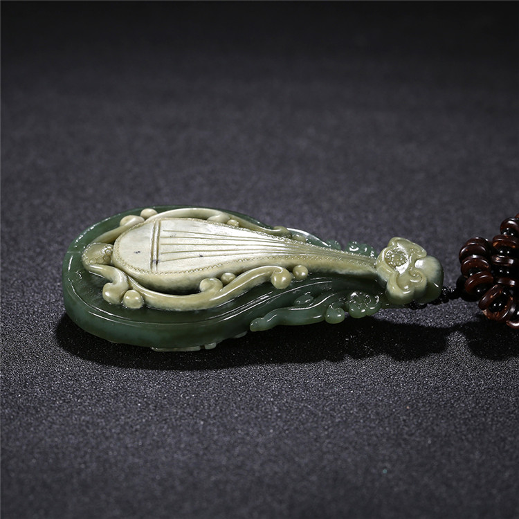 精美琵琶如意和田碧玉項(xiàng)鏈，天然玉石掛墜