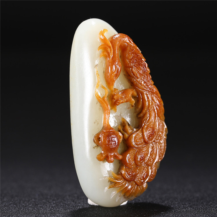 白玉項鏈優(yōu)雅孔雀吊墜，錦繡前程玉石掛墜