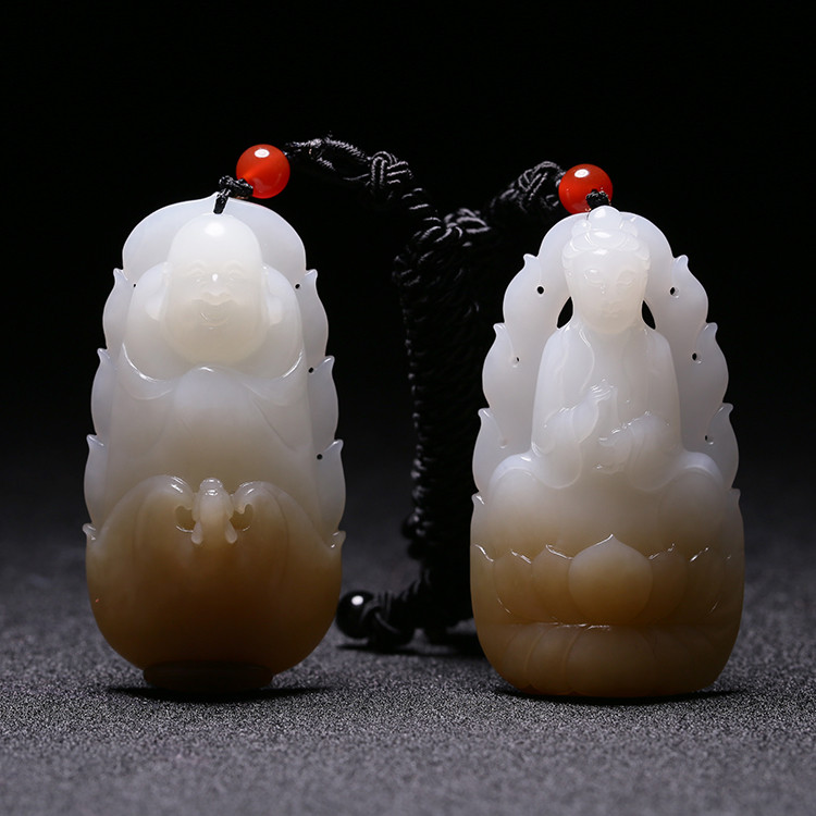 夫妻和田玉掛墜，玉佛觀音彌勒佛項(xiàng)鏈