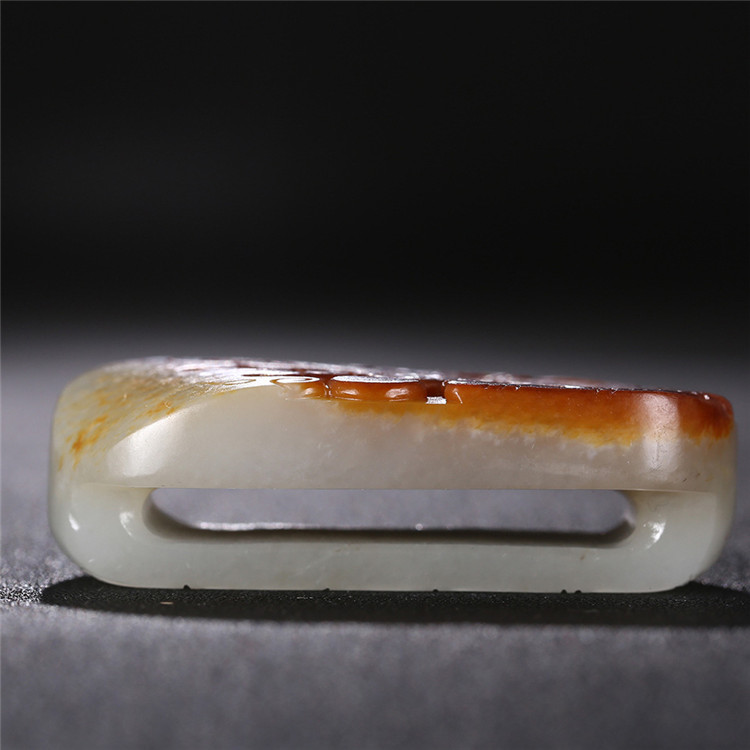 仿古龍御天下白玉皮帶扣，和田玉籽料真皮手把