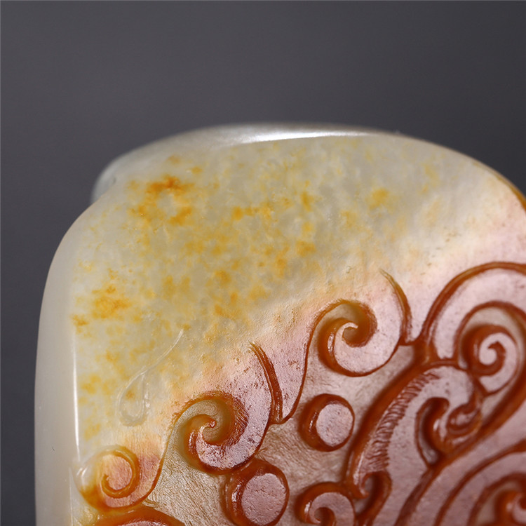 仿古龍御天下白玉皮帶扣，和田玉籽料真皮手把