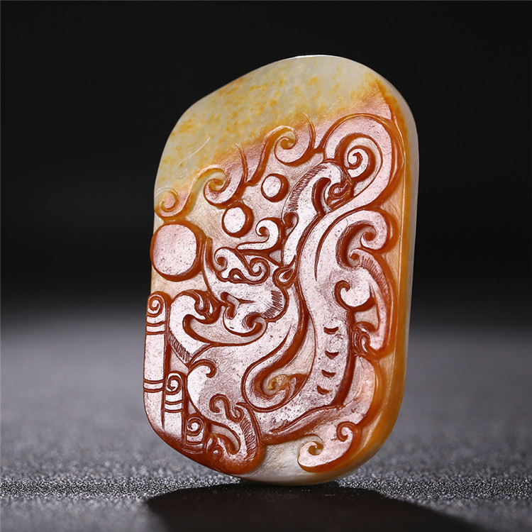 仿古龍御天下白玉皮帶扣，和田玉籽料真皮手把