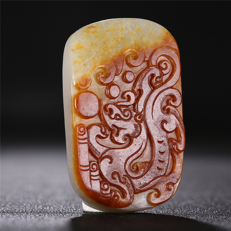 仿古龍御天下白玉皮帶扣，和田玉籽料真皮手把