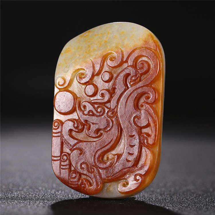 仿古龍御天下白玉皮帶扣，和田玉籽料真皮手把