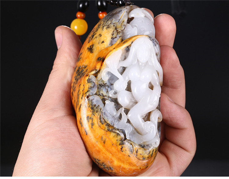 裸女玉貴人玉石手把件，和田玉籽料手玩件蘇工