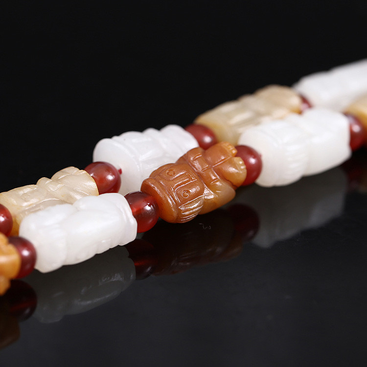 32顆和田玉珠佛像項鏈，真皮玉鏈天然白玉手鏈