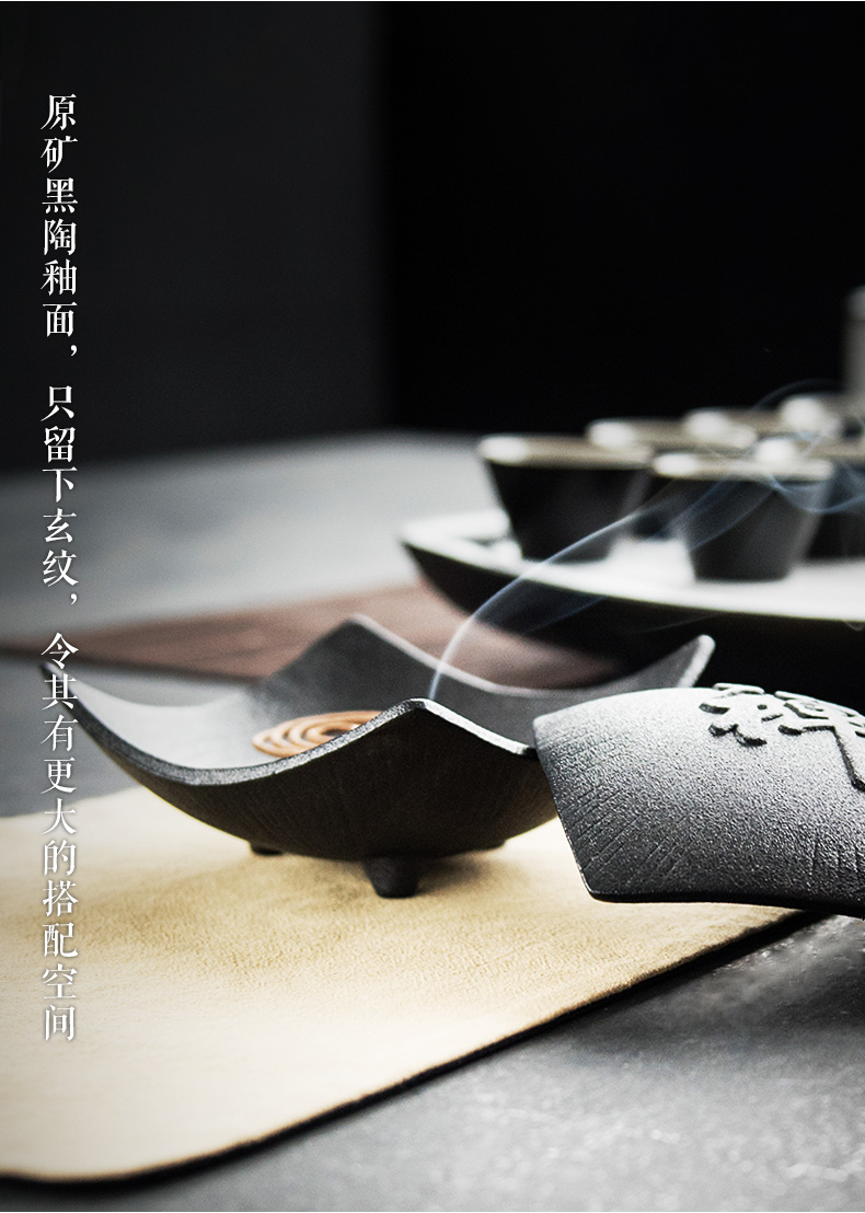 禪意粗陶茶道香爐，陶瓷檀香盤香薰?fàn)t。