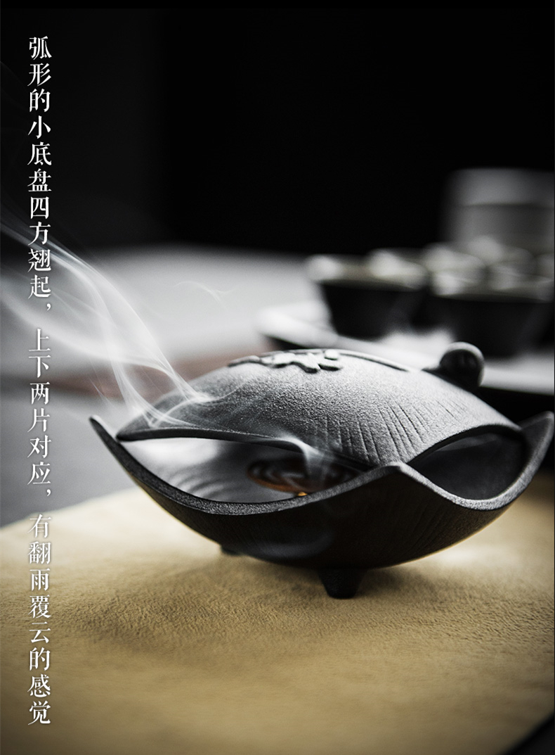 禪意粗陶茶道香爐，陶瓷檀香盤香薰?fàn)t。