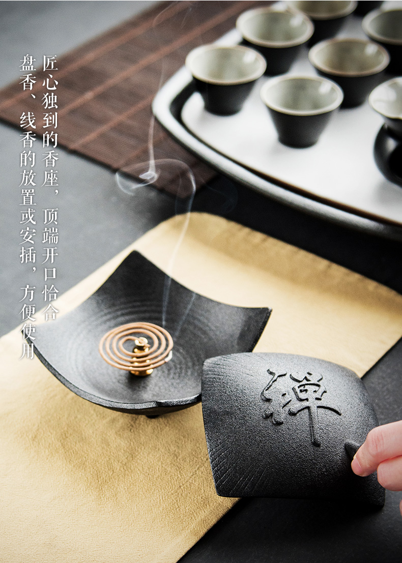 禪意粗陶茶道香爐，陶瓷檀香盤香薰?fàn)t。