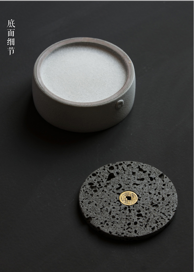 火山石小壺承天然巖石圓形茶托盤，陶瓷茶承儲