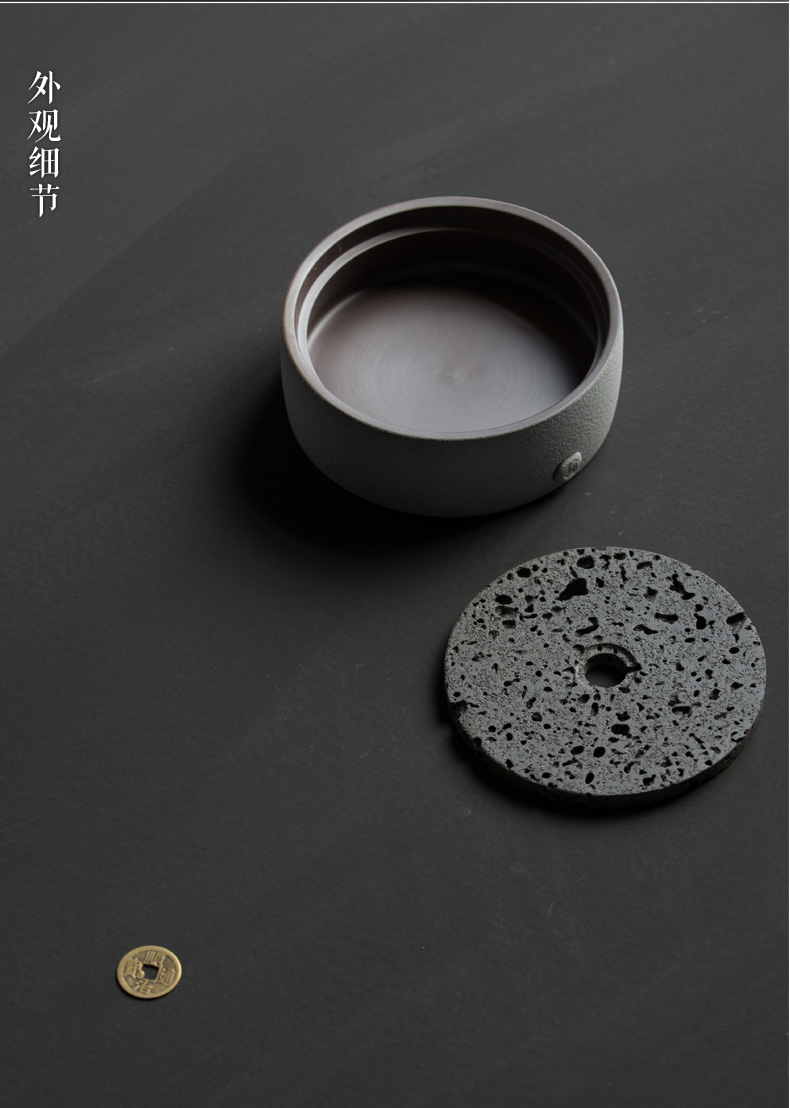 火山石小壺承天然巖石圓形茶托盤，陶瓷茶承儲