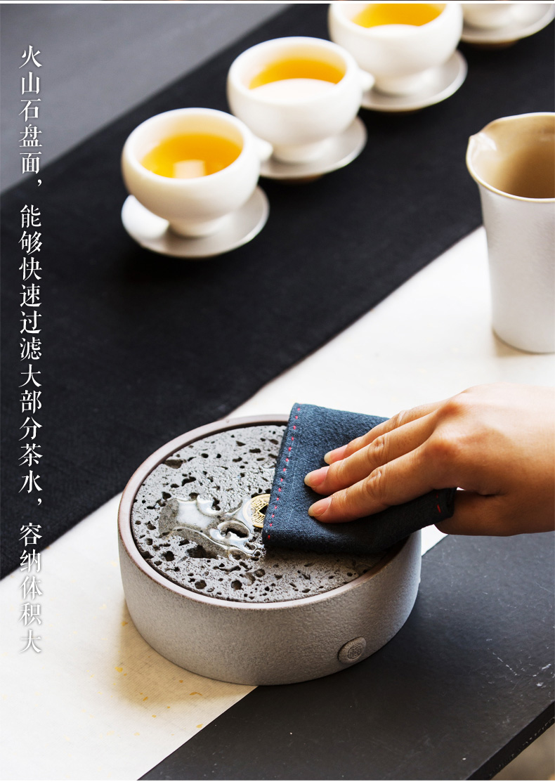 火山石小壺承天然巖石圓形茶托盤(pán)，陶瓷茶承儲(chǔ)