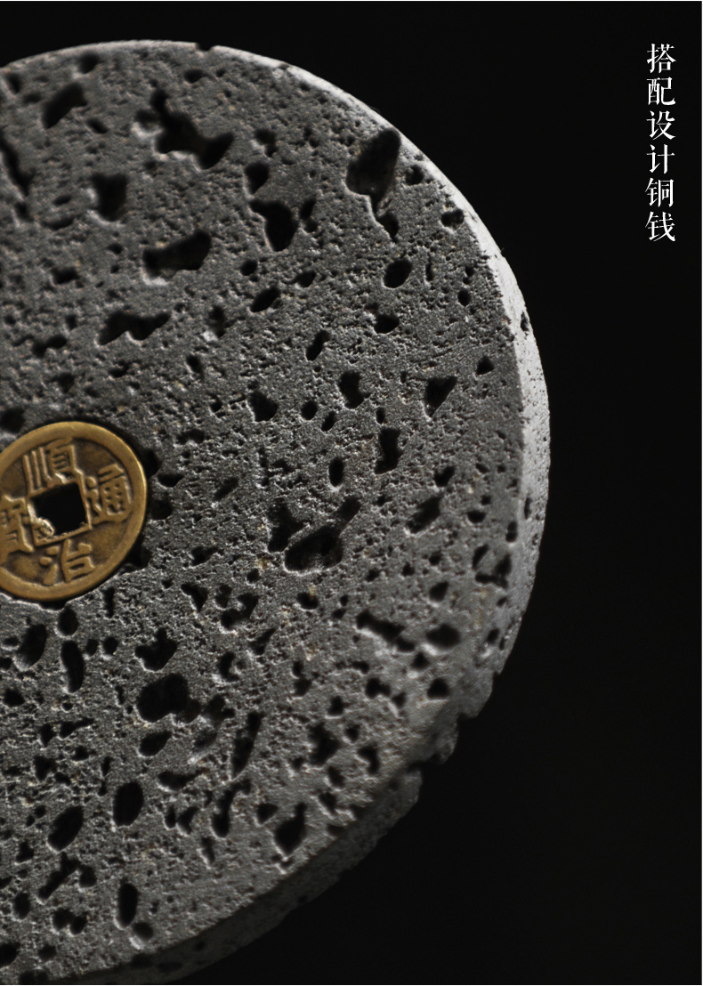 火山石小壺承天然巖石圓形茶托盤(pán)，陶瓷茶承儲(chǔ)