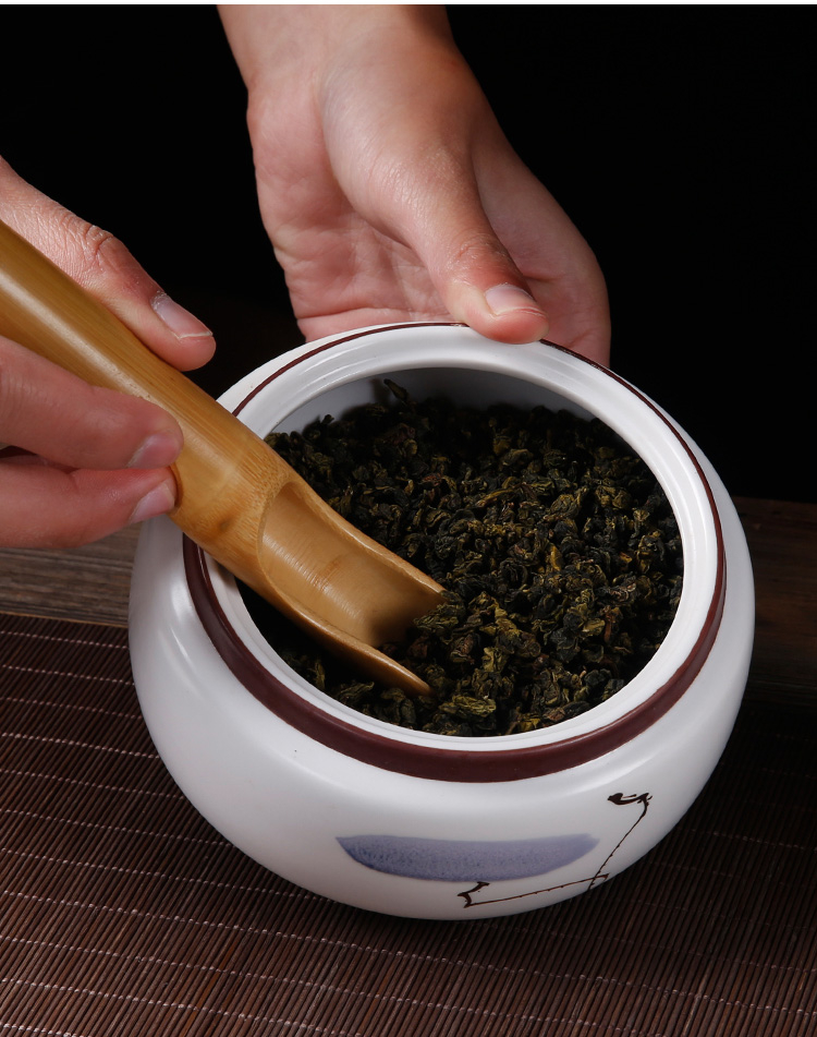 手繪陶瓷茶葉密封罐，龍泉青瓷禮盒裝普洱醒茶