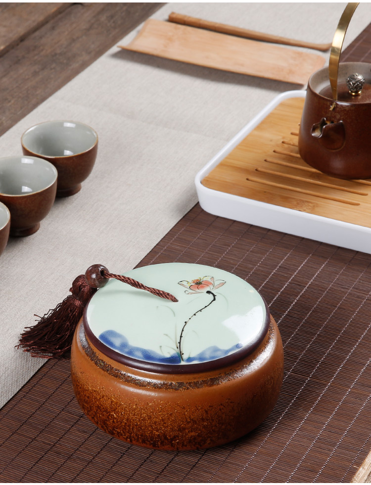 手繪陶瓷茶葉密封罐，龍泉青瓷禮盒裝普洱醒茶