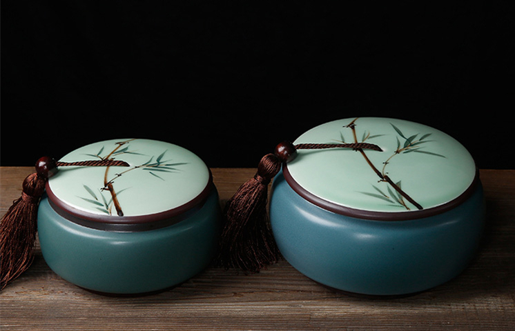 手繪陶瓷茶葉密封罐，龍泉青瓷禮盒裝普洱醒茶